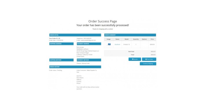 Order Success Page