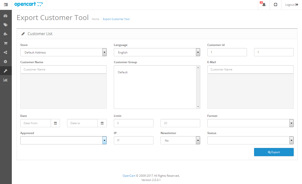 customerexporttool gerenalsetting