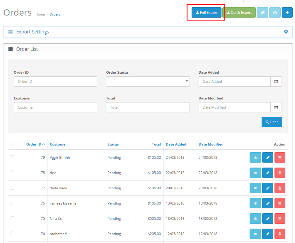 exportorder exportsetting
