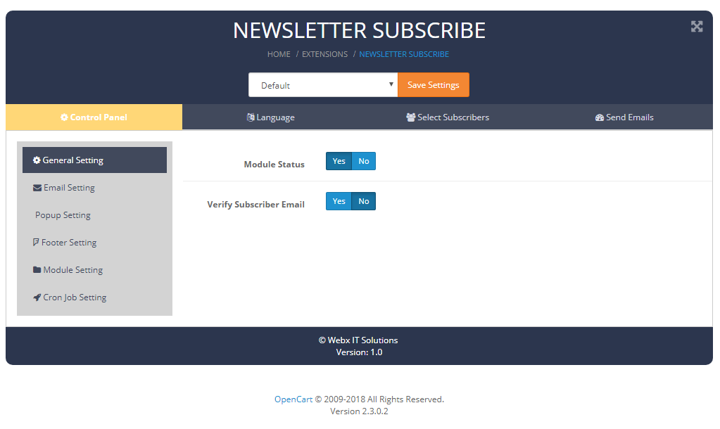 newslettersubscribe general setting