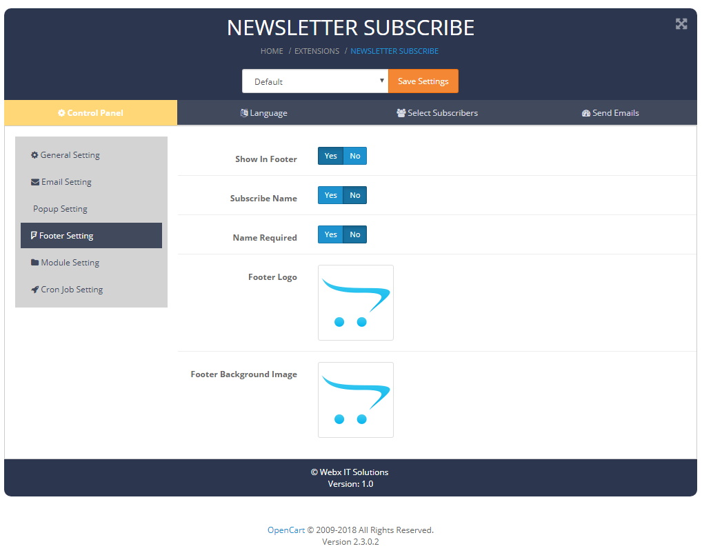 newslettersubscribe footersetting