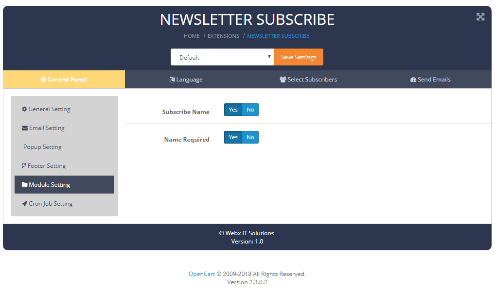 newslettersubscribe modulesetting