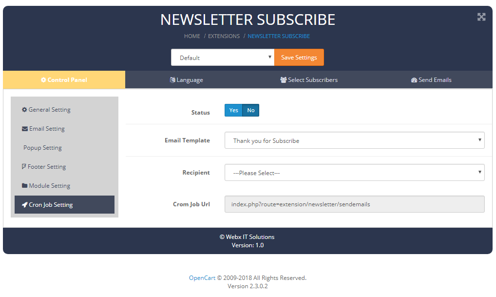 newslettersubscribe cornjobsetting
