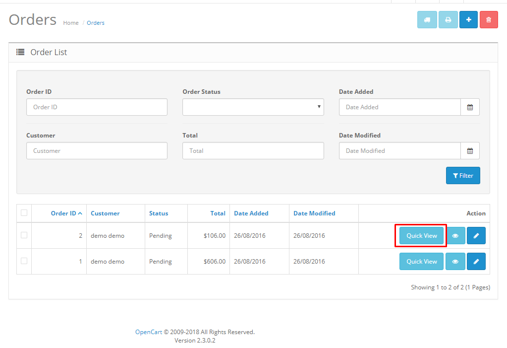 documentations quickview orderview